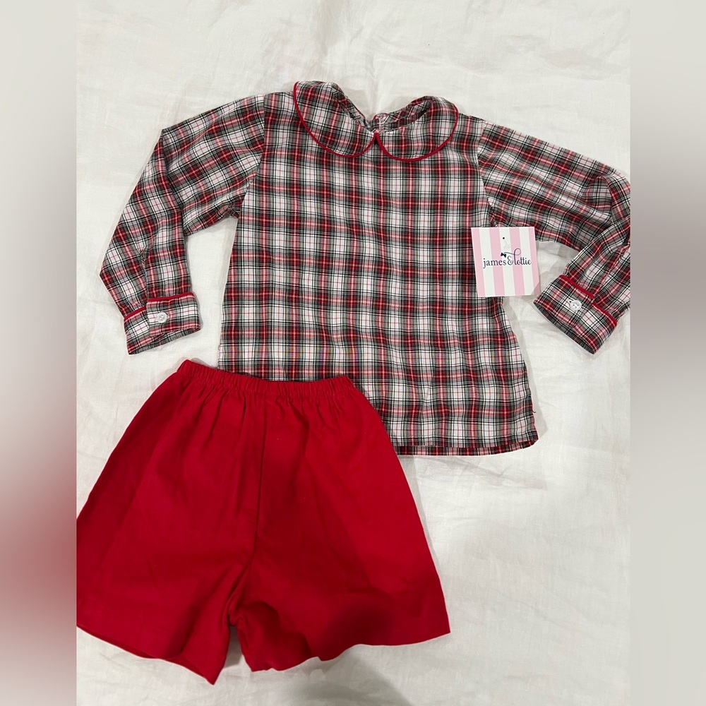 James & Lottie Christmas Plaid Ward Short Set size 3T